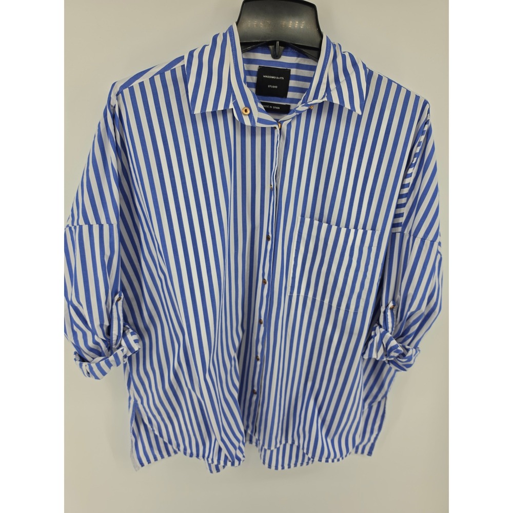 Massimo Dotti Studio Blue White Striped Button Down Shirt Made in Spain Mens M